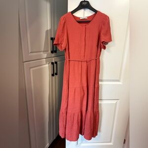 Violeta by Mango Coral Tiered Midi Dress